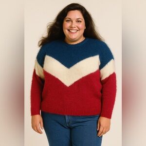 NEW Ashley Stewart Sweater, Red‎ White & Blue, 3X